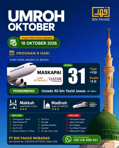 Flyer dari @binfahadtravel.id